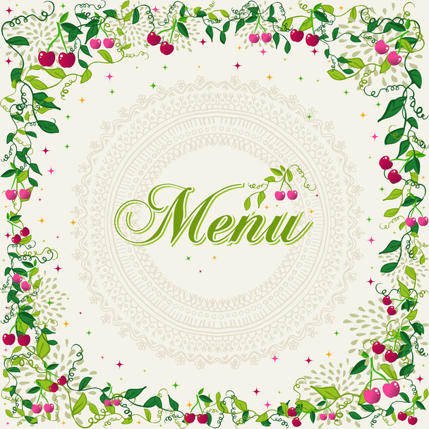 Vintage cherry plant menu background - Vector, afbeelding