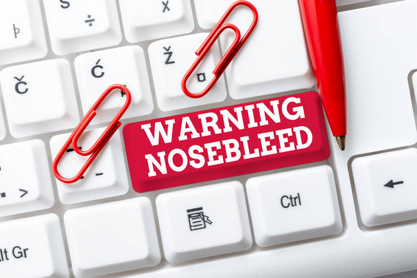 警告が表示されているテキスト記号が表示されます。ビジネスアプローチは鼻の血管からの出血に注意してください新しいソーシャルメディアコンテンツを投稿,アブストラクトオンラインブログの作成ページ - 写真・画像