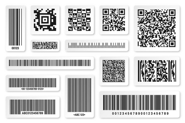 Set productbarcodes en QR-codes. Identificatiecode. Serienummer, product-ID met digitale informatie. Sla of supermarkt scan etiketten, prijskaartje. Vectorillustratie. - Vector, afbeelding