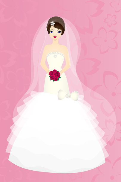 Bride brunette on pink background, vector card for wedding - Vector, afbeelding