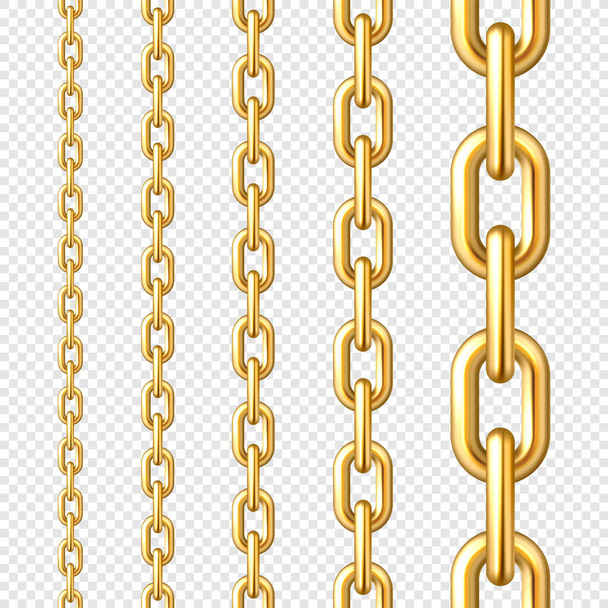 Реалистичная золотая бесшовная металлическая цепь с золотыми звеньями на клетчатом фоне. Векторная иллюстрация. - Вектор,изображение