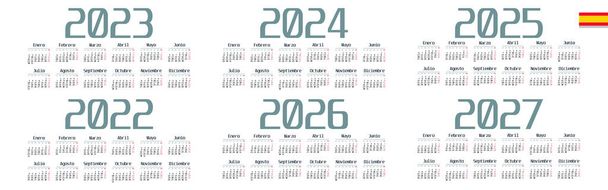 Spanyol naptár 2022, 2023, 2024, 2025, 2026, 2027, fehér alapon, a hét hétfőn kezdődik - Vektor, kép