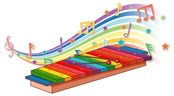 Xylophone with melody symbols on rainbow wave illustration - Vektor, kép