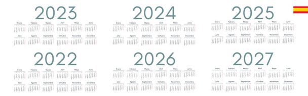 Spanyol naptár 2022, 2023, 2024, 2025, 2026, 2027, fehér alapon, a hét hétfőn kezdődik - Vektor, kép