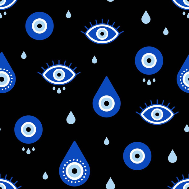 Evil eyes seamless pattern. Vector texture of protection talismans. Line art. Abstract background. Trendy texture for print, textille, packaging. - Vector, Image