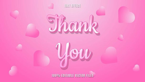 Gradient Pink Thank You Fully Editable Text Effect Design In Pink Background With Love Ornament - Vector, Image