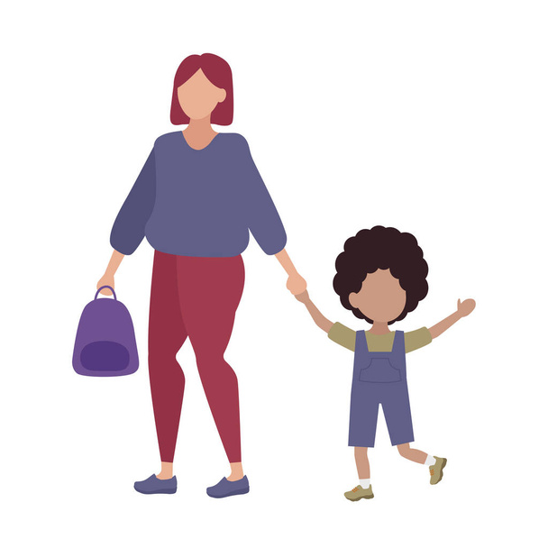 Mom with a child. Single mother. Illustration on the theme of the family. - Vector, Image