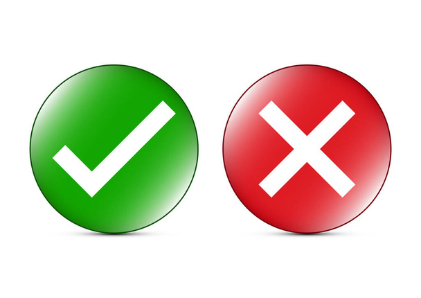 Check mark and cross sign on circle icon vector illustration - Vector, Image