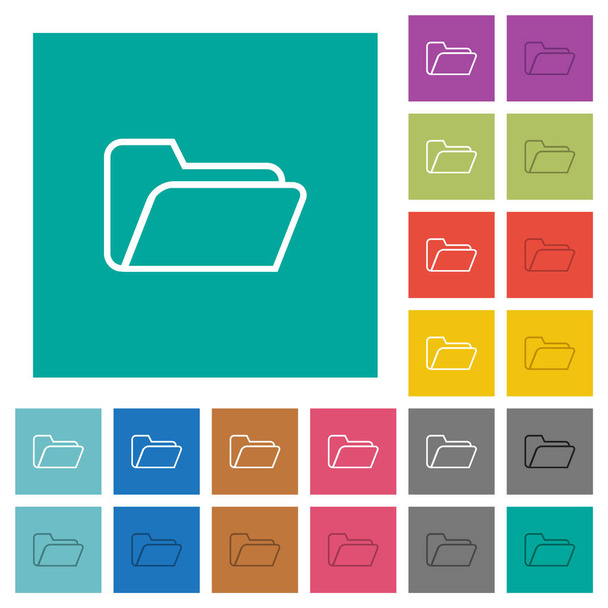 Folder open outline multi colored flat icons on plain square backgrounds. Included white and darker icon variations for hover or active effects. - Vector, Image