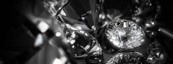 Schöner 3D gerenderter glänzender Diamant im Brillantschliff auf schwarzem Hintergrund, Diamant-Hintergrund - Foto, Bild