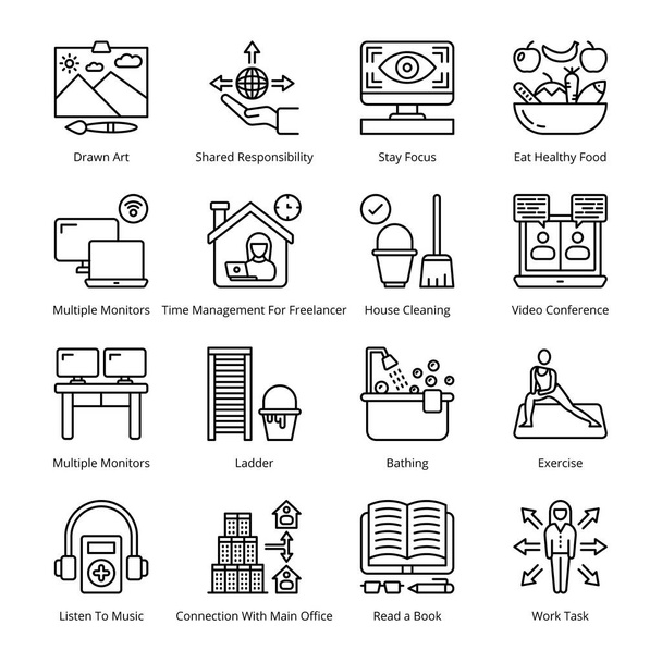 Iconos del esquema de trabajo desde el hogar - Acariciado, Vectores - Vector, Imagen
