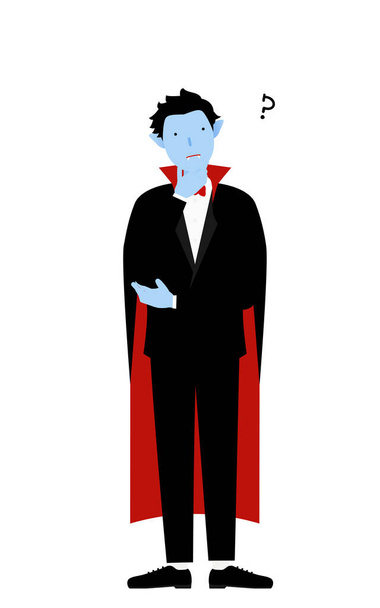 Costume d'Halloween, pose d'un homme en costume de vampire avec les bras croisés en détresse. - Vecteur, image