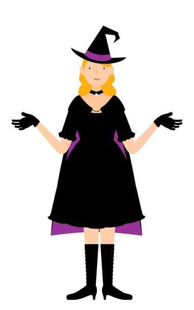 Halloween costume, woman dressed as a witch spreading her arms - Vector, Image