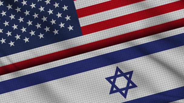 United States of America and Israel Flags Together, Wavy Fabric, Breaking News, Political Diplomacy Crisis Concept, 3D Illustration - Фото, зображення