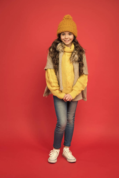 stylish child in knitwear care health in cold season, casual fashion - 写真・画像