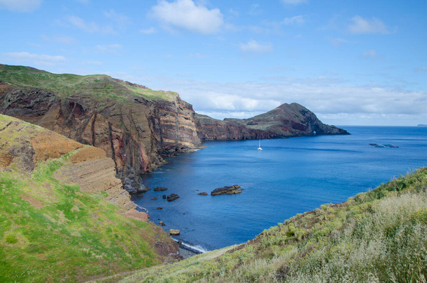 The beautiful view of the blue ocean with cliffs. Sao Lourenco Peninsula, Madeira. - Fotoğraf, Görsel