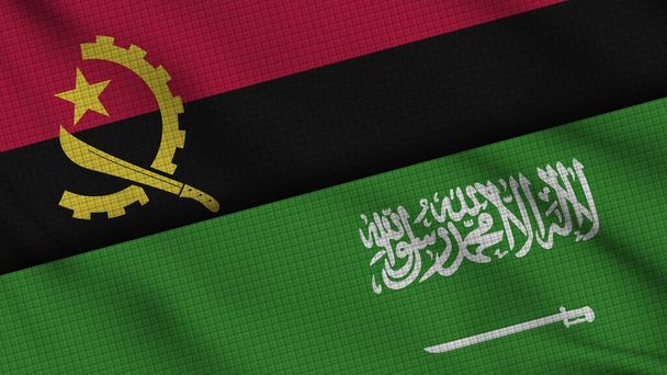 Angola e Arabia Saudita bandiere insieme, Tessuto ondulato, Breaking News, Concetto di crisi diplomatica politica, Illustrazione 3D - Foto, immagini