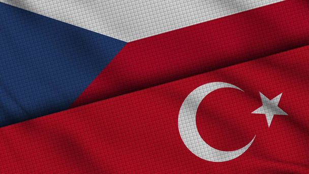Чешская Республика и Турция флаги вместе, волнистая ткань, срочные новости, концепция политического дипломатического кризиса, 3D иллюстрация - Фото, изображение