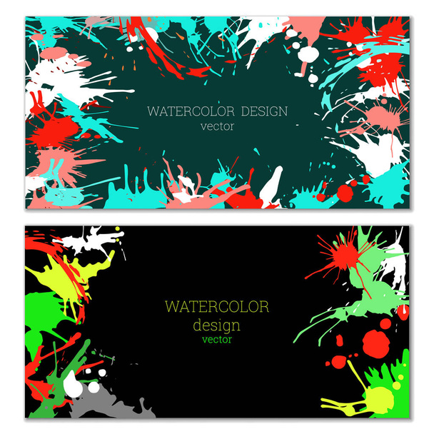 Splashes of paint of different colors. Blots. Bright unusual multicolored colorful watercolor background. Set of two templates - Вектор, зображення