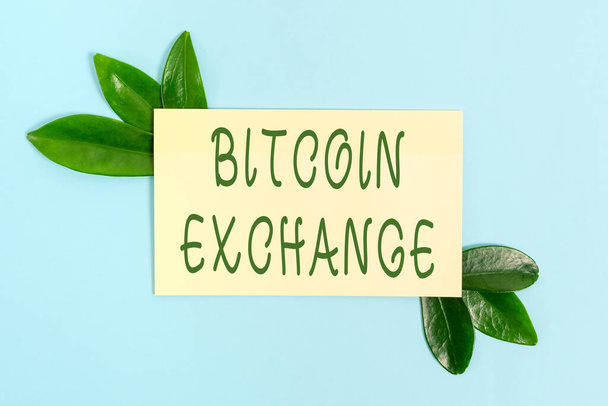 Handschriftliches Zeichen Bitcoin Exchange. Word Geschrieben auf einem digitalen Marktplatz, wo Händler Bitcoins kaufen und verkaufen können - Foto, Bild