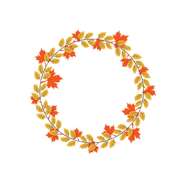 Autumn leaves wreath with yellow and orange leaves. Vector fall illustration. Foliage background isolated on white background. Nature design. - Vector, imagen
