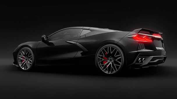 Supersportwagen auf schwarzem Hintergrund. 3D-Illustration - Foto, Bild