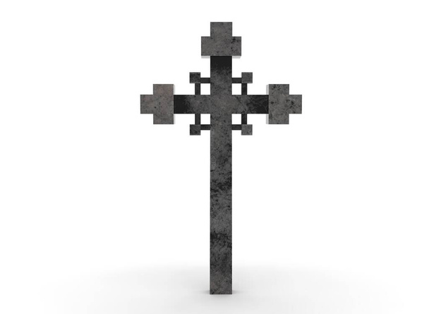 Grave cross valkoisella pohjalla 3d-renderöinti. - Valokuva, kuva