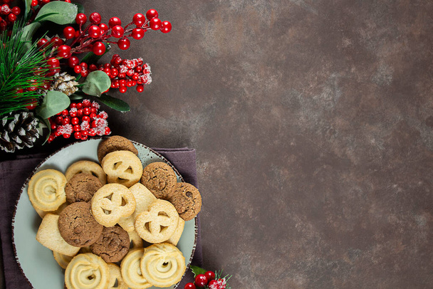 Biscuit. Background texture. Chocolate sponge cake. Christmas. Place for text - Photo, Image