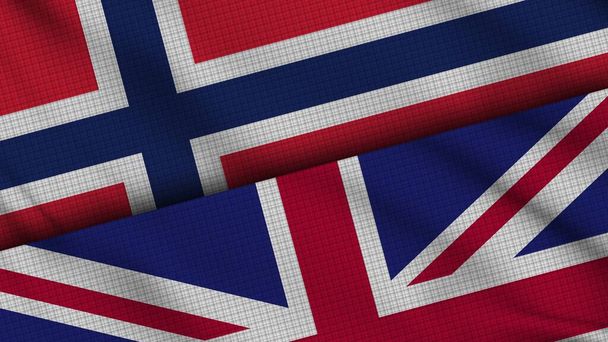 Norsko a Velká Británie Vlajky společně, Vlnitá tkanina, Novinky, Politická diplomacie Crisis Concept, 3D ilustrace - Fotografie, Obrázek