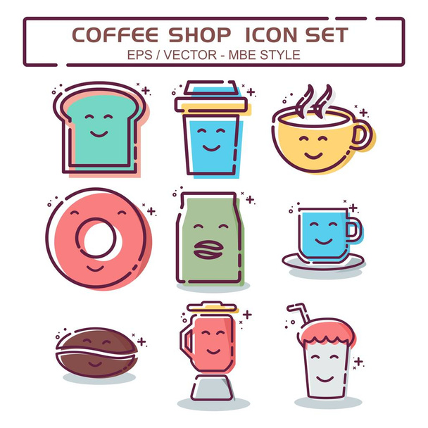 Set Icon Vector of Coffee Shop - Line Cut Style - Απλή απεικόνιση, επεξεργάσιμο εγκεφαλικό επεισόδιο, Σχεδιασμός πρότυπο διάνυσμα, Καλό για εκτυπώσεις, αφίσες, διαφημίσεις, ανακοινώσεις, info graphics, κλπ. - Διάνυσμα, εικόνα