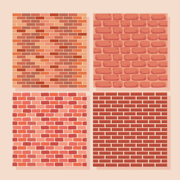 four bricks walls backgrounds - Vector, Image