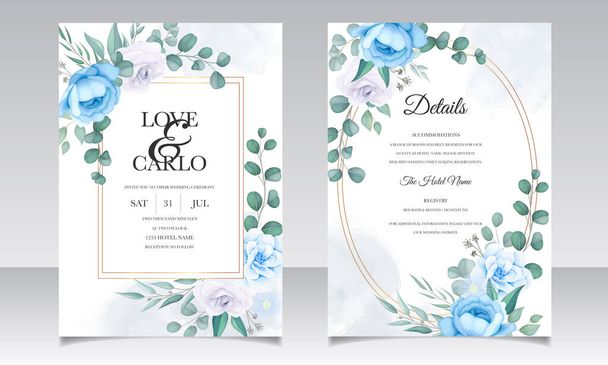 çiçek dekorasyonlu güzel düğün davetiye kartı - Vektör, Görsel