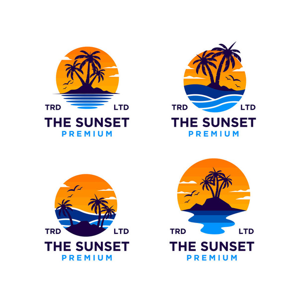 Sonnenuntergang Strand Logo Design Illustration Vektor - Vektor, Bild