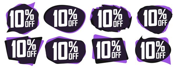 Sale 10% off, set discount banners design template, promo app signs, vector illustration - Vetor, Imagem
