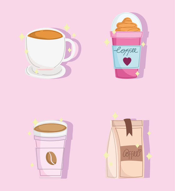 tazas de café y producto - Vector, imagen