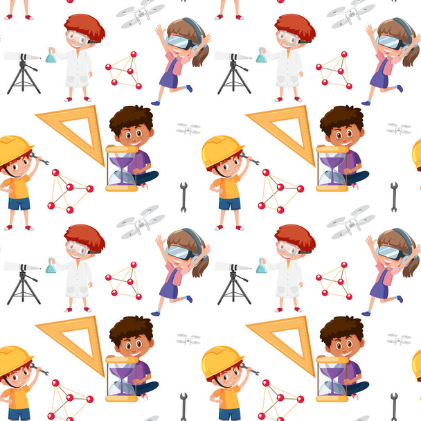 Kid with learning tools seamless background illustration - Vector, Image