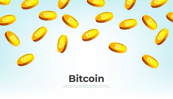 Gold-Bitcoins fallen vom Himmel. Bitcoin Kryptowährungskonzept Banner Hintergrund. - Vektor, Bild
