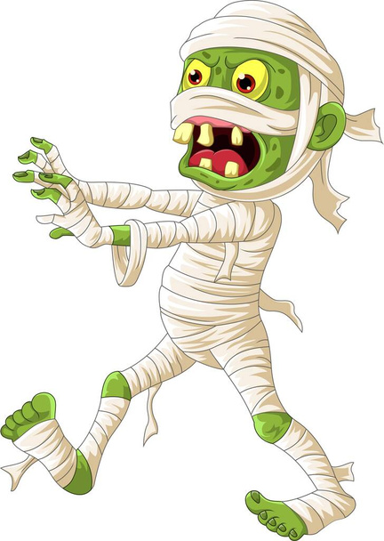 Ilustración vectorial de la momia de Halloween asustadiza de dibujos animados caminando - Vector, Imagen