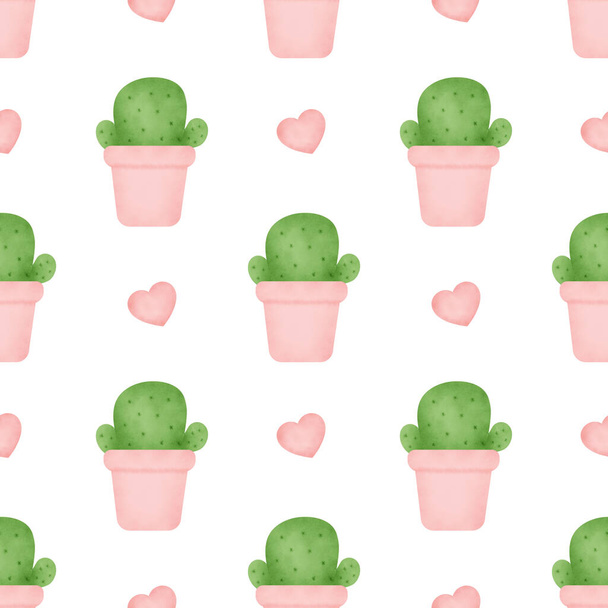 Watercolor cactus seamless patterns - 写真・画像