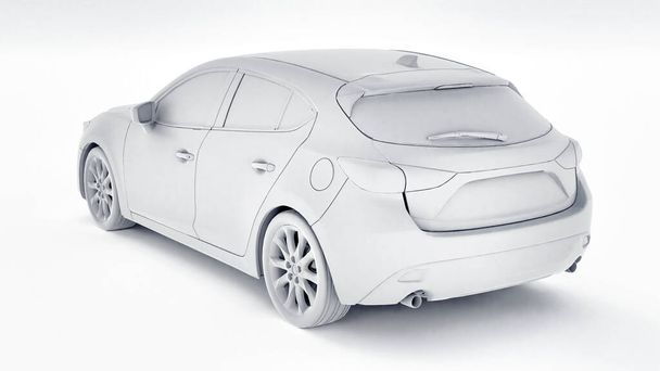 Stadsauto met blanco oppervlak voor uw creatieve ontwerp. 3D-weergave - Foto, afbeelding
