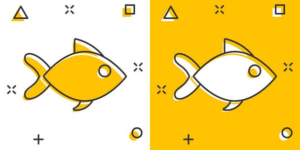 Fish σημάδι εικονίδιο σε κωμικό στυλ. Goldfish διανυσματική απεικόνιση κινουμένων σχεδίων σε λευκό απομονωμένο φόντο. Seafood business έννοια splash αποτέλεσμα. - Διάνυσμα, εικόνα
