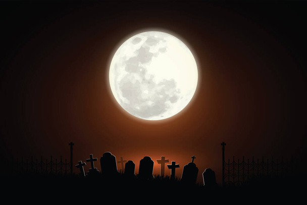 Scary nights on full moon nights and tombs, terrifying atmospheres. for Halloween background. - Vector, Image
