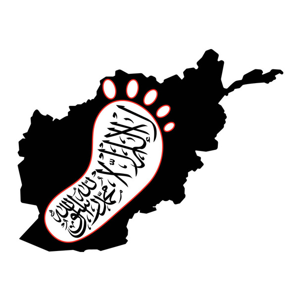 Afghanistan map and footprint with Taliban flag. Afghanistan map isolated on white background. Taliban militants have taken control of Afghanistan. - Vector, Image