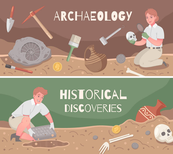 Conjunto de pancartas horizontales de arqueología - Vector, imagen