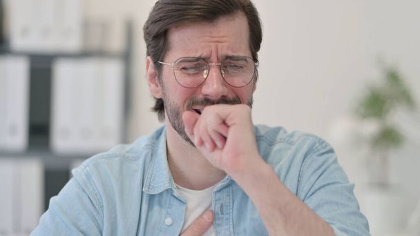 Portrait of Sick Young Man Coughing - Fotó, kép