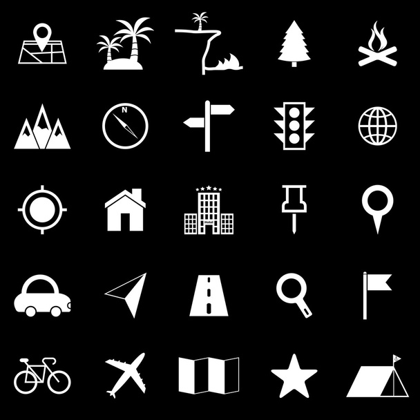 icônes d'emplacement sur fond noir - Διάνυσμα, εικόνα