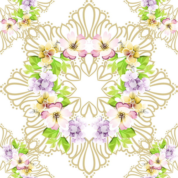 Seamless pattern with beautiful floral elements - Vector, imagen