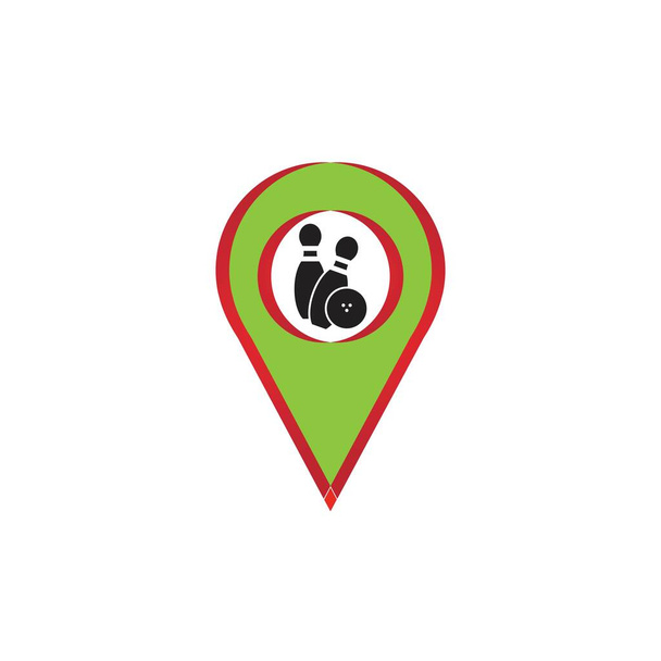 Bowling map point concept logo, icons and symbol. Bowling ball and pin vector illustration. - Vector, Image
