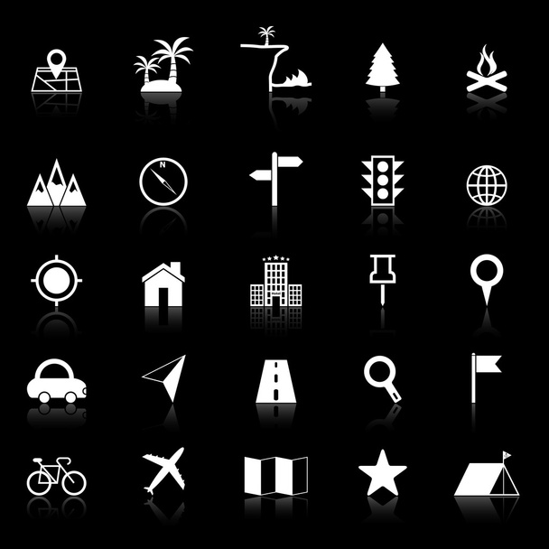 Location icons with reflect on black background - Vector, Image