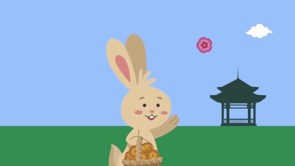 feliz animación del festival de mediados de otoño con paseo de conejo - Metraje, vídeo